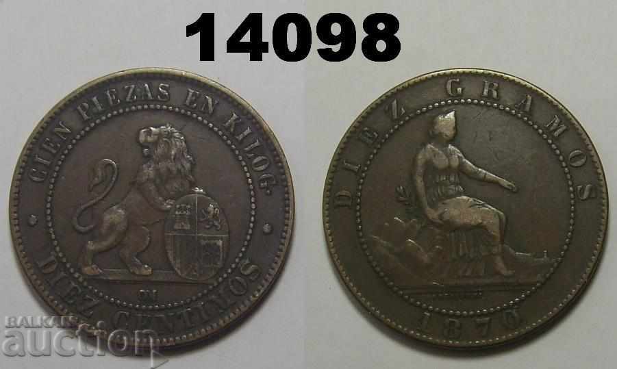Ισπανία 10 tsentimos 1870 νομίσματος