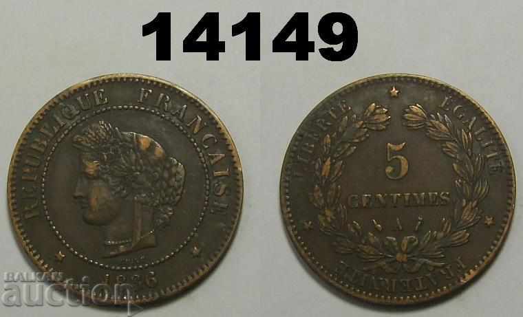 Франция 5 сантима 1886 A XF монета