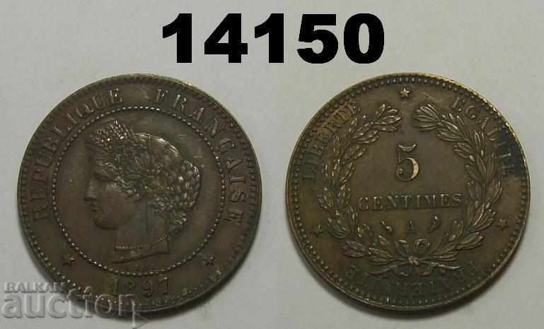 Франция 5 сантима 1897-A AUNC монета