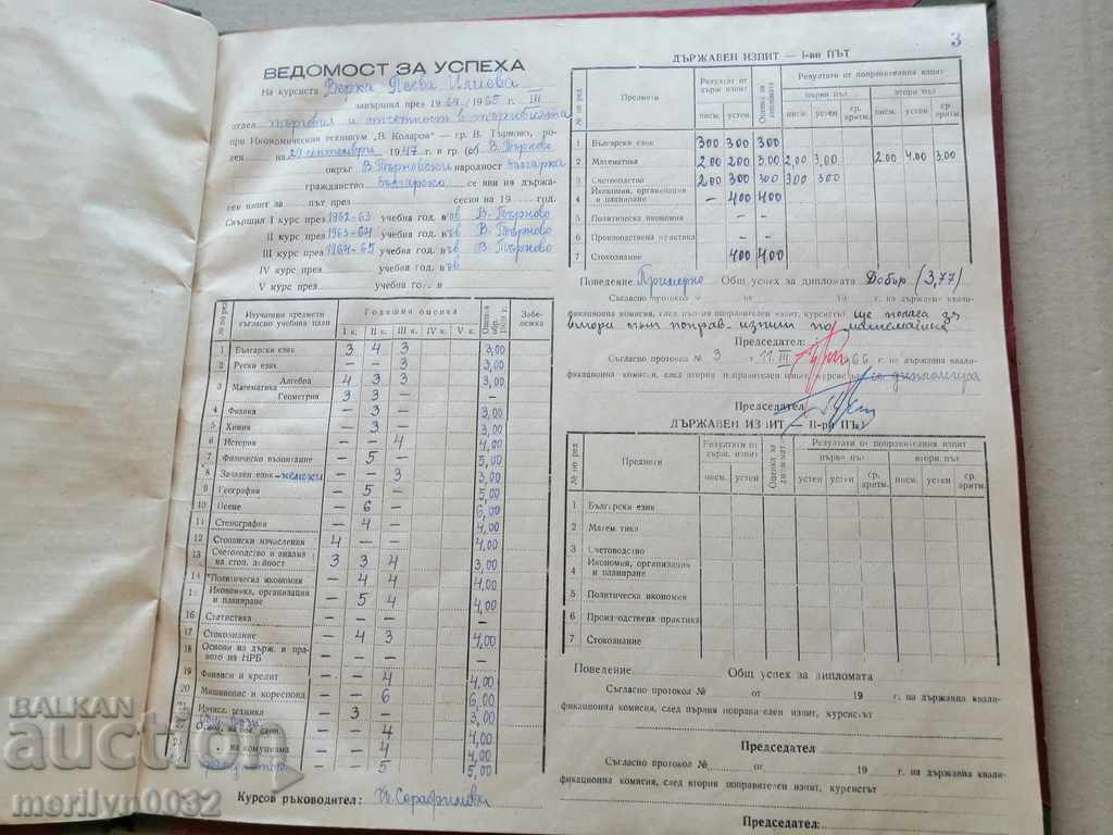 Delivery of Book Statement of Success of High School Students 1964-65 People's Republic of Bulgaria Delivery of Book Statement of Success of High School Students 1964-65 People's Republic of Bulgaria