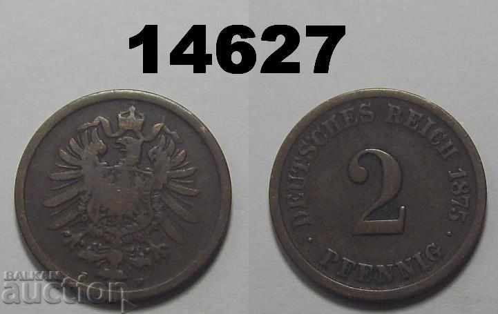Germania 2 monedă pfennig 1875 F