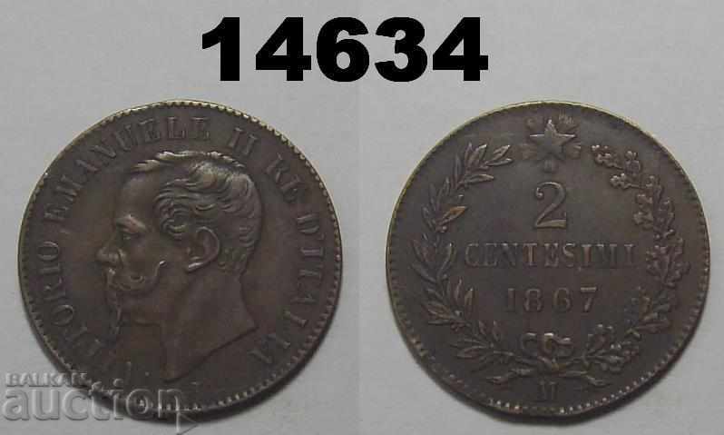 Италия 2 центесими 1867 М XF монета