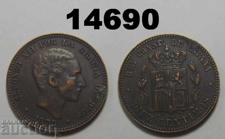 Spain 10 centimos 1878 VF + / XF Excellent coin