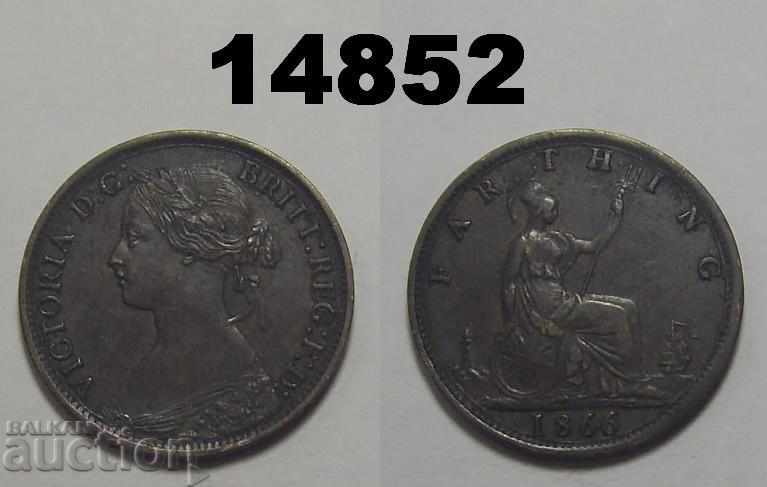 Великобритания 1 фартинг 1866 XF монета