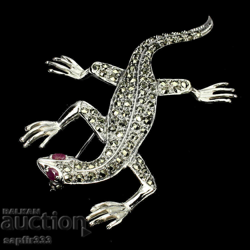 LUXURY BROOCH WITH RUBY AND LIZARD MARKASITES with price 472.00 BGN | € 241.33 LUXURY BROOCH WITH RUBY AND LIZARD MARKASITES with price 472.00 BGN | € 241.33