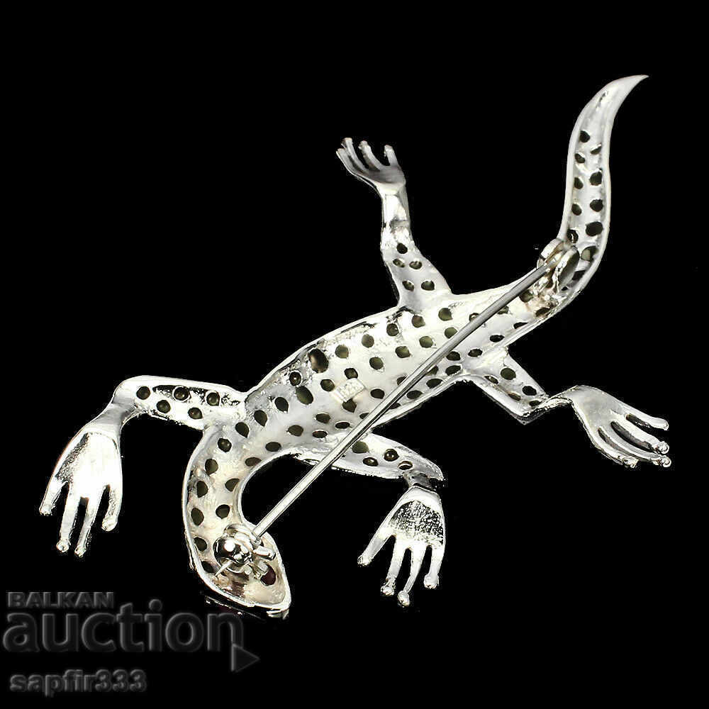 Auction LUXURY BROOCH WITH RUBY AND LIZARD MARKASITES Auction LUXURY BROOCH WITH RUBY AND LIZARD MARKASITES
