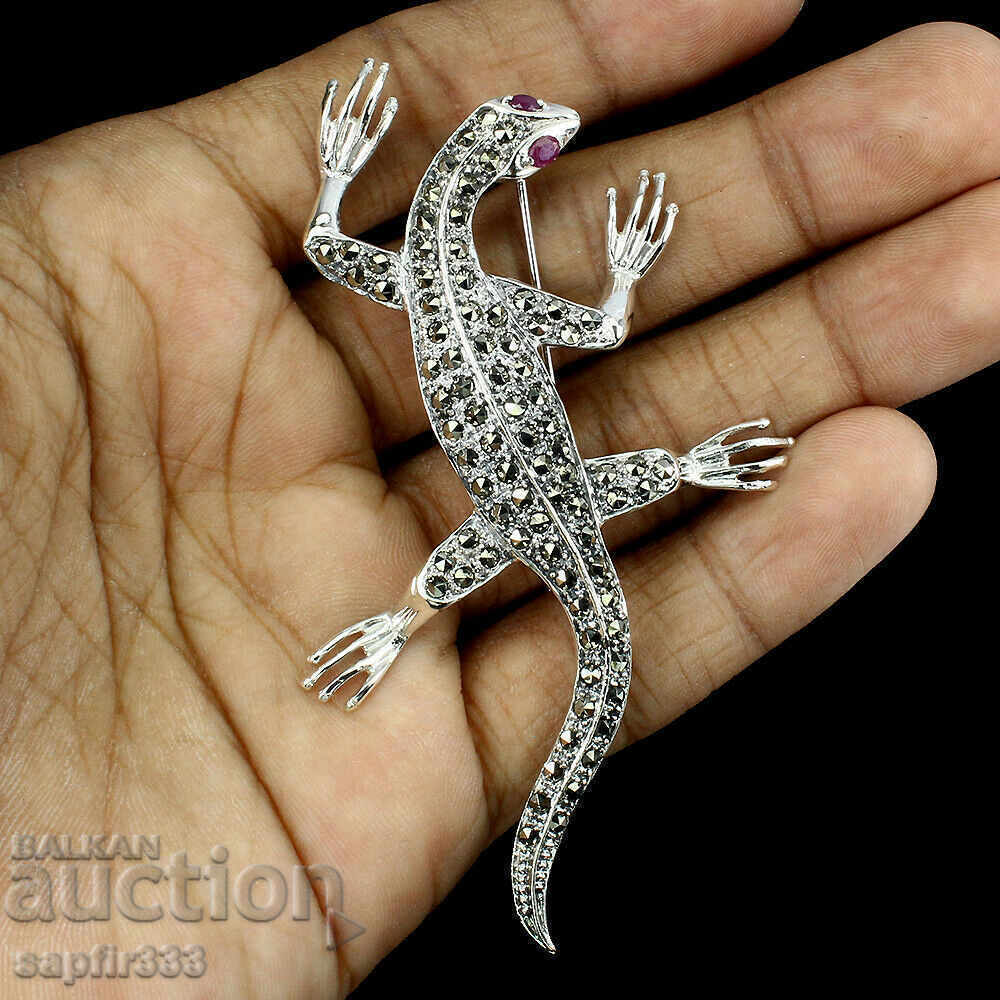 LUXURY BROOCH WITH RUBY AND LIZARD MARKASITES