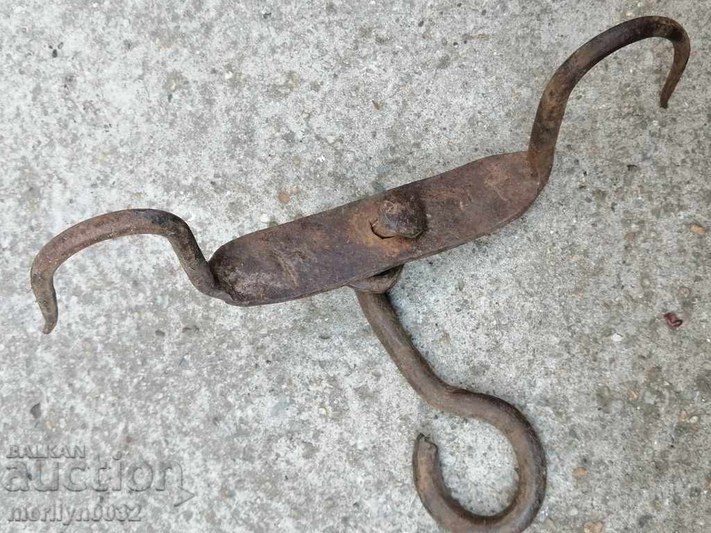Antique wrought iron hook, double wrought iron hook - 7