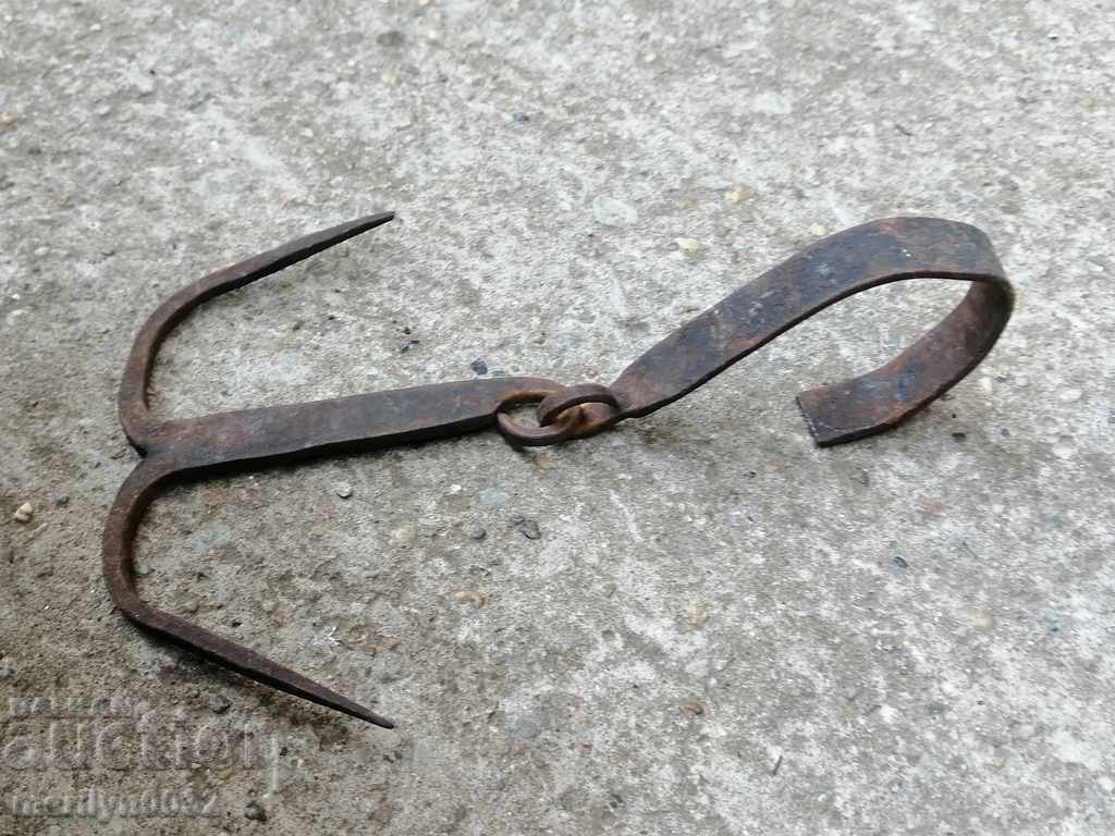Auction Antique wrought iron hook, double wrought iron hook Auction Antique wrought iron hook, double wrought iron hook