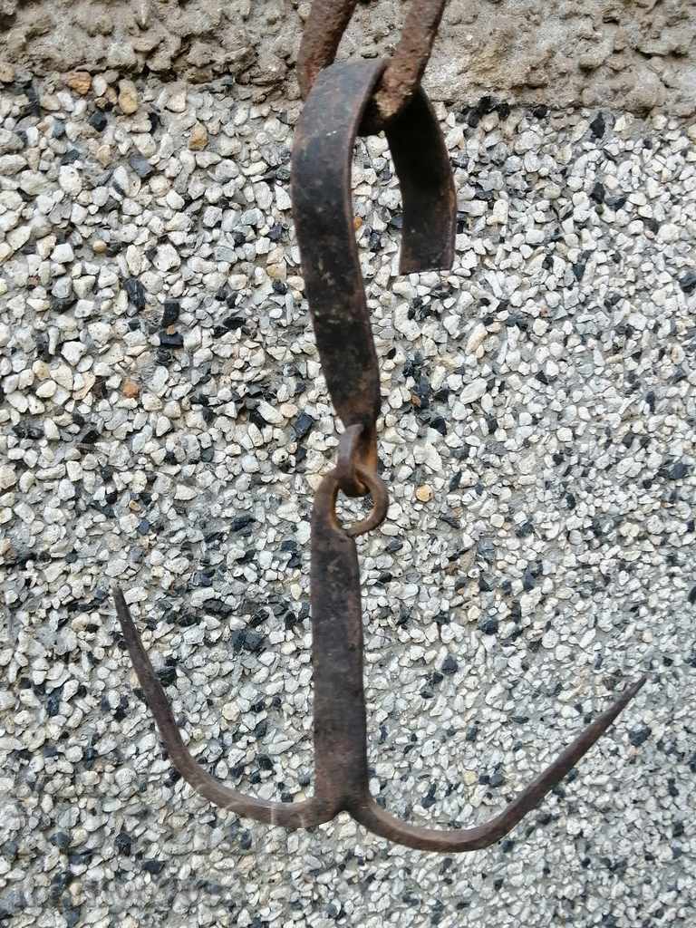 Antique wrought iron hook, double wrought iron hook
