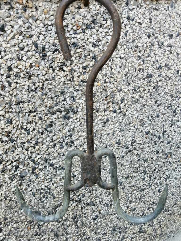 Auction Antique wrought iron hook, double wrought iron hook Auction Antique wrought iron hook, double wrought iron hook