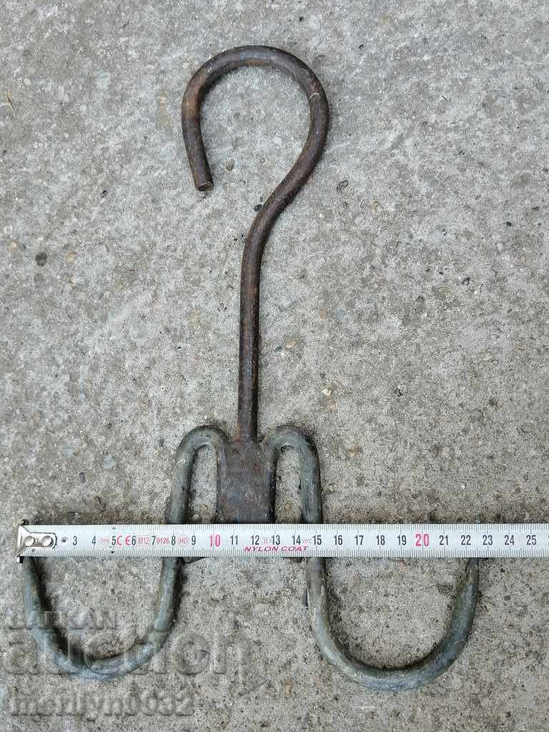 Antique wrought iron hook, double wrought iron hook - 5 Antique wrought iron hook, double wrought iron hook - 5