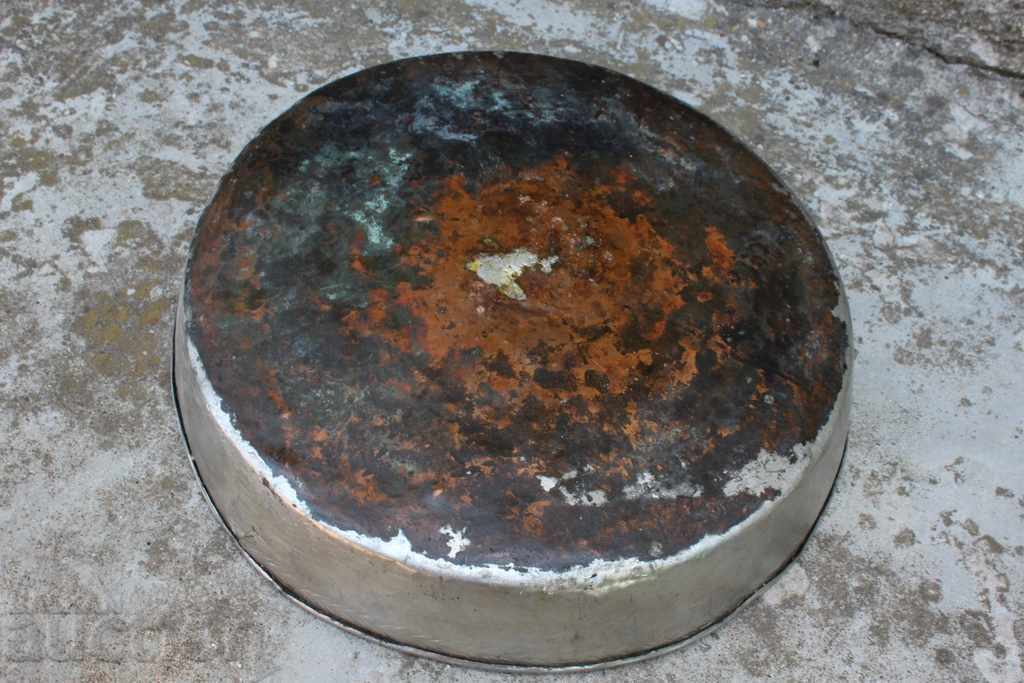 OLD TANNED COPPER TRAY COPPER HONEY PIE - 6