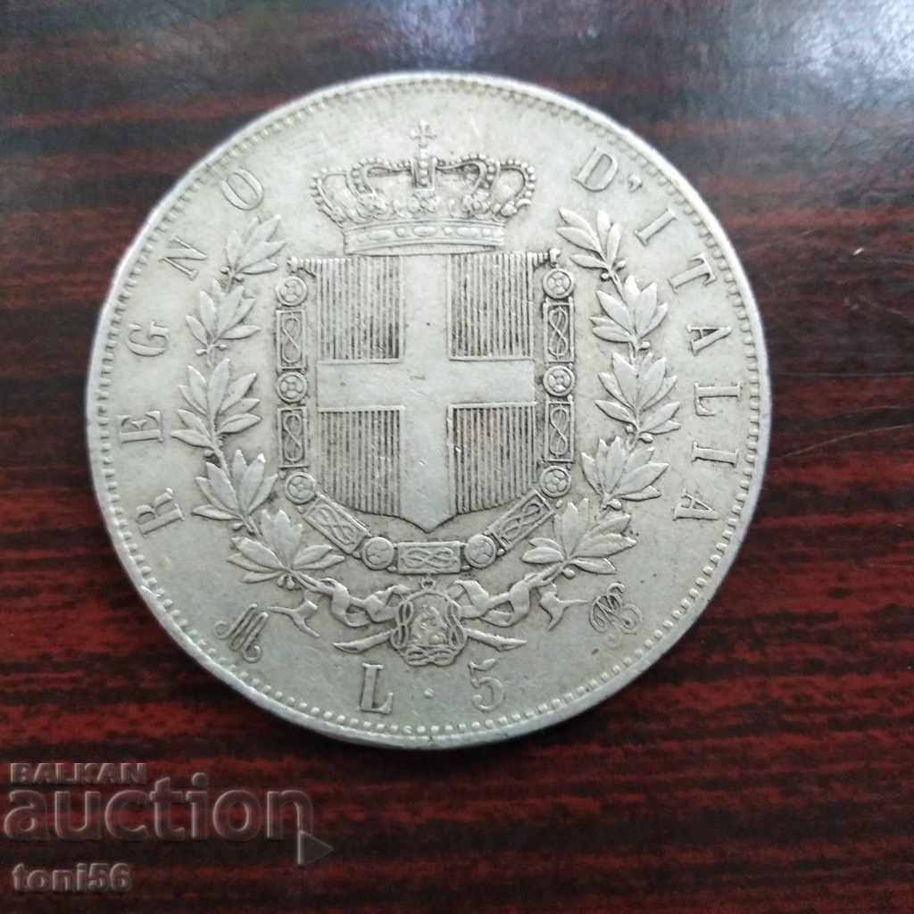 Italia 5 Lire 1874 M BN Argint