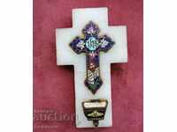 Antique Cross Enamel Holy Water on Marble for Wall