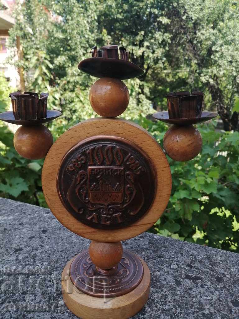 WOODEN CANDLEHOLDER WITH COPPER APPLICATIONS BRYANSK with price 6.00 BGN | € 3.07 WOODEN CANDLEHOLDER WITH COPPER APPLICATIONS BRYANSK with price 6.00 BGN | € 3.07
