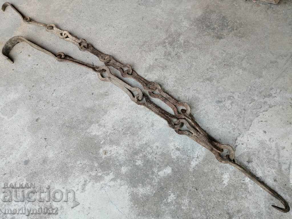 Old forged chain with hook, hearth for hearth chain hook - 5