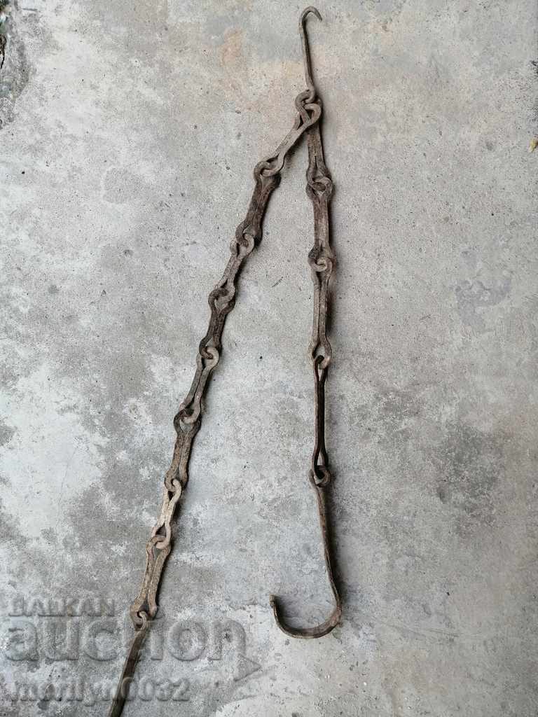 Old forged chain with hook, hearth for hearth chain hook - 6