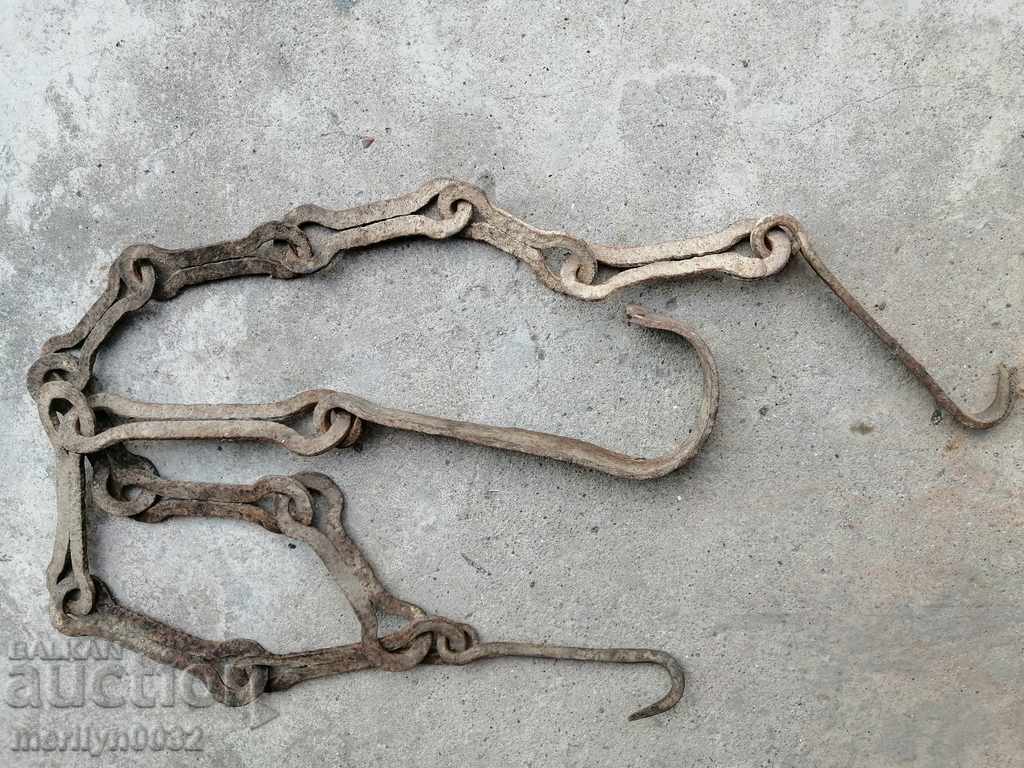 Old forged chain with hook, hearth for hearth chain hook - 7