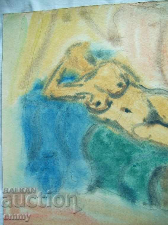 Old watercolor drawing naked wife body, not signed with price 24.00 BGN | € 12.27