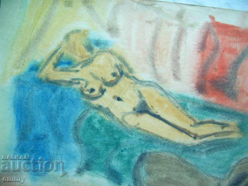 Стара рисунка акварел голо тяло жена ,не подписана