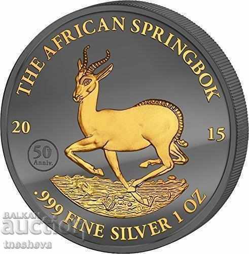 Enigma de argint și ruteniu Antilope Springbok de 1 oz 2015