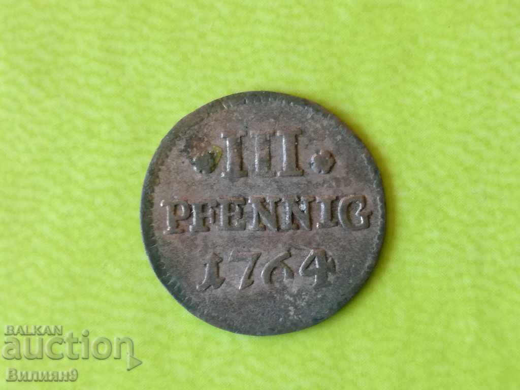 3 pfennigs 1764 Saxony Germany Silver