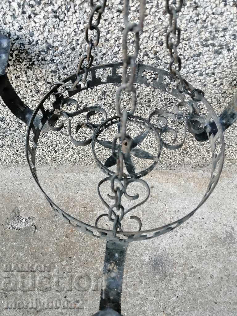 Παλαιός πολυέλαιος από σφυρήλατο σίδερο, λάμπα φαναριού, χωρίς αμπαζούρ - 5