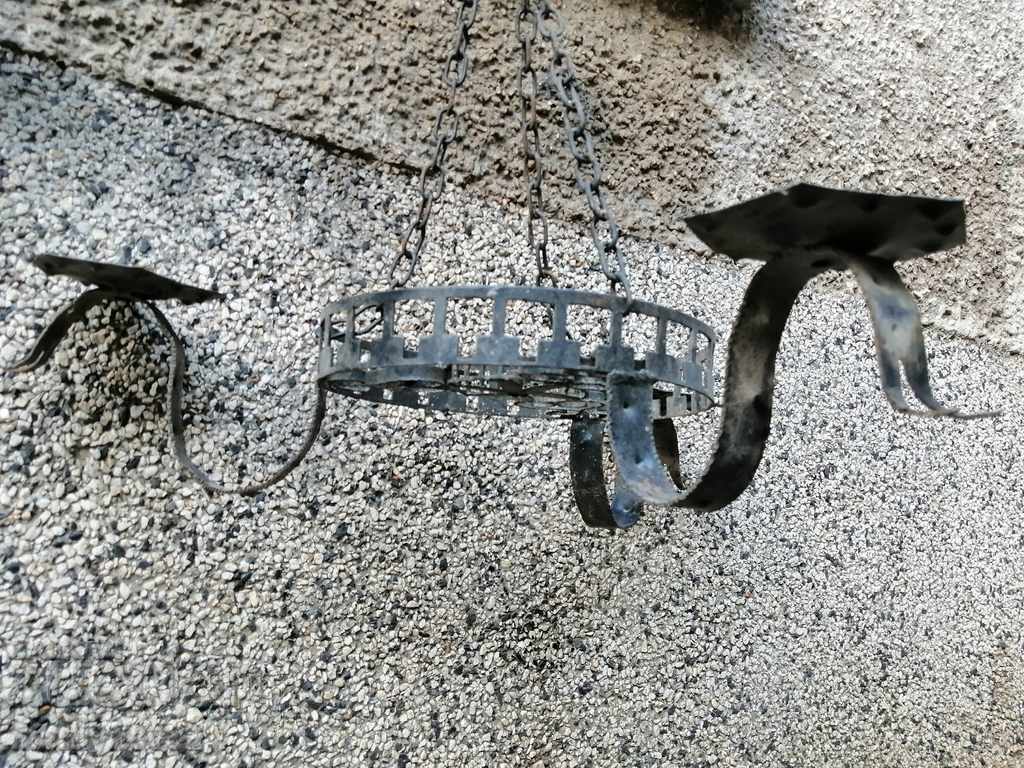 Παλαιός πολυέλαιος από σφυρήλατο σίδερο, λάμπα φαναριού, χωρίς αμπαζούρ - 6