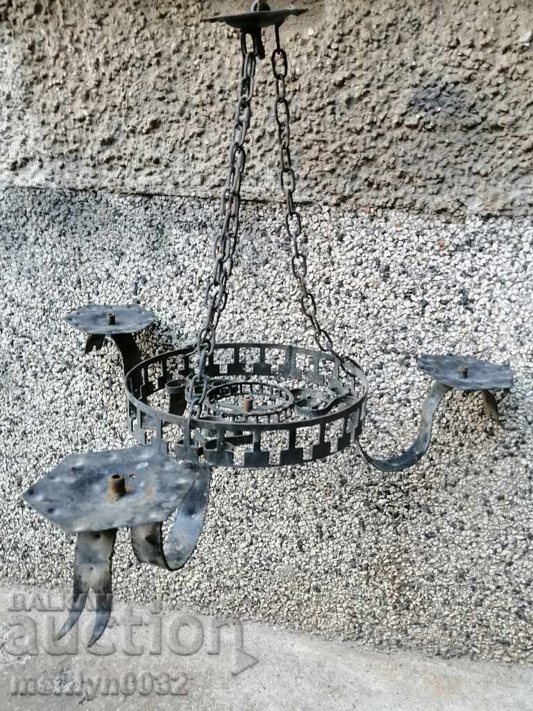 Παλαιός πολυέλαιος από σφυρήλατο σίδερο, λάμπα φαναριού, χωρίς αμπαζούρ - 7