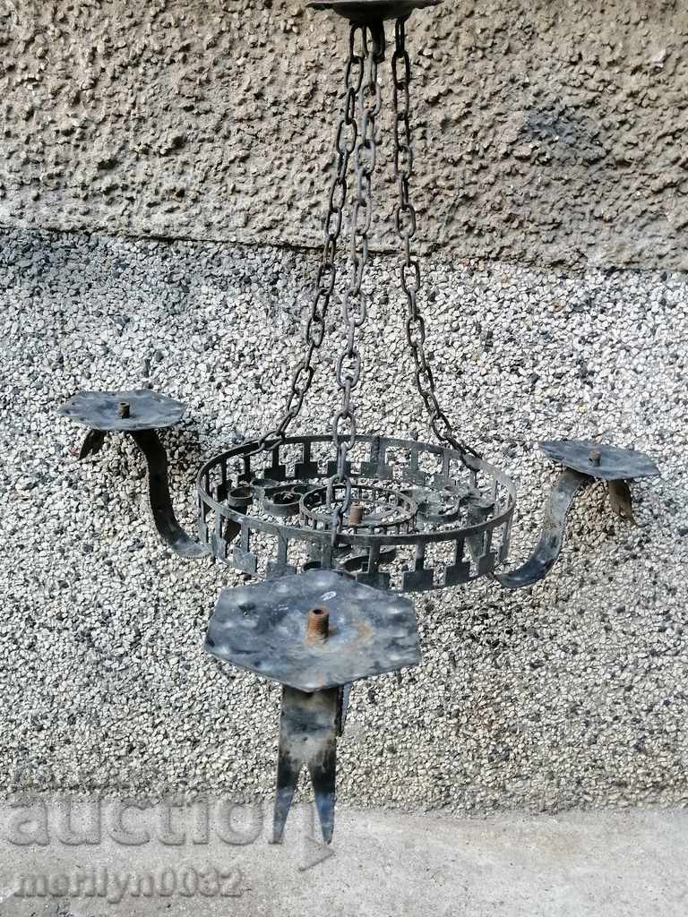 Old wrought iron chandelier, lantern lamp, no lampshade