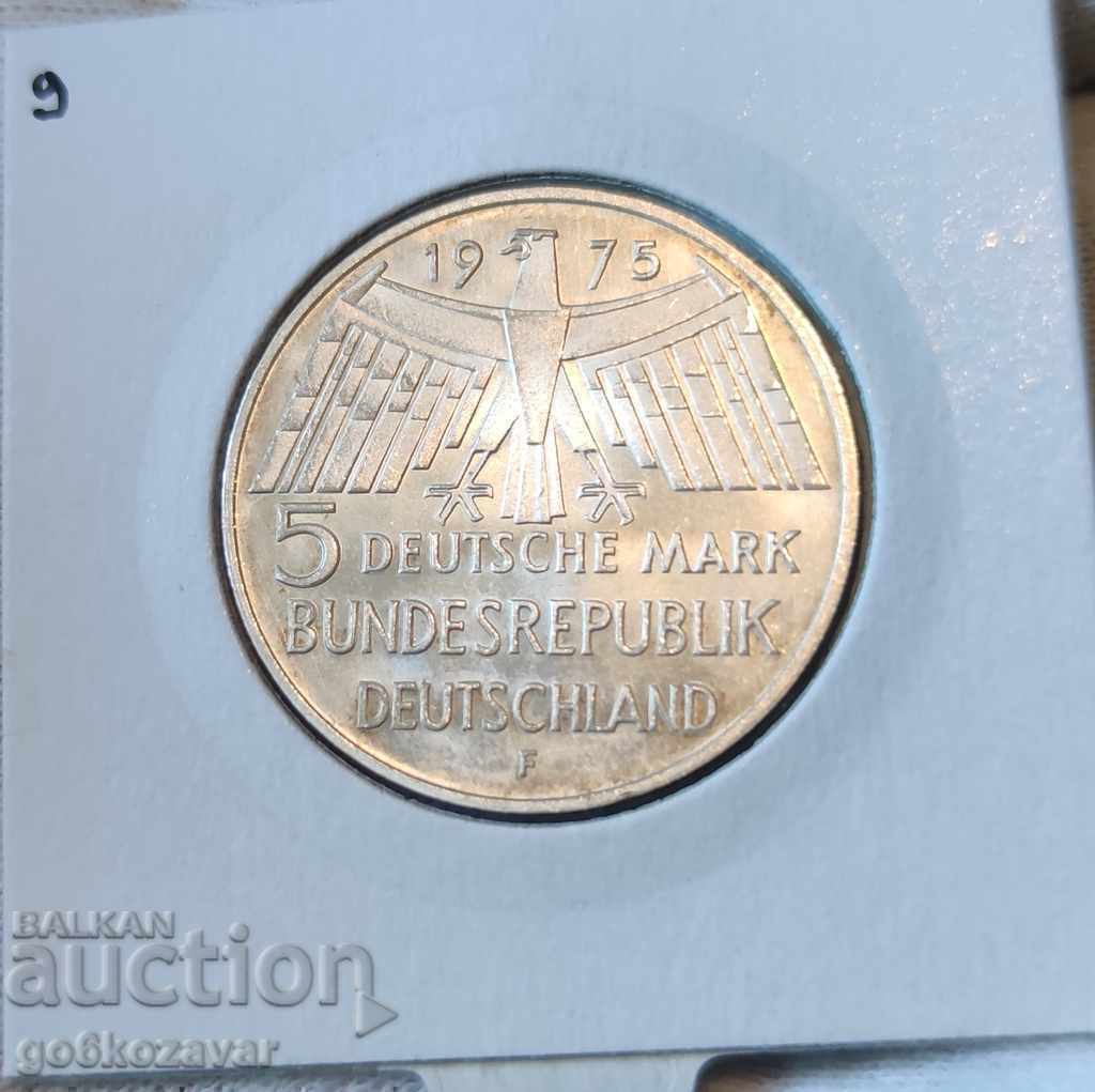 Германия 5 марки 1975г Сребро-Юбилейни,UNC