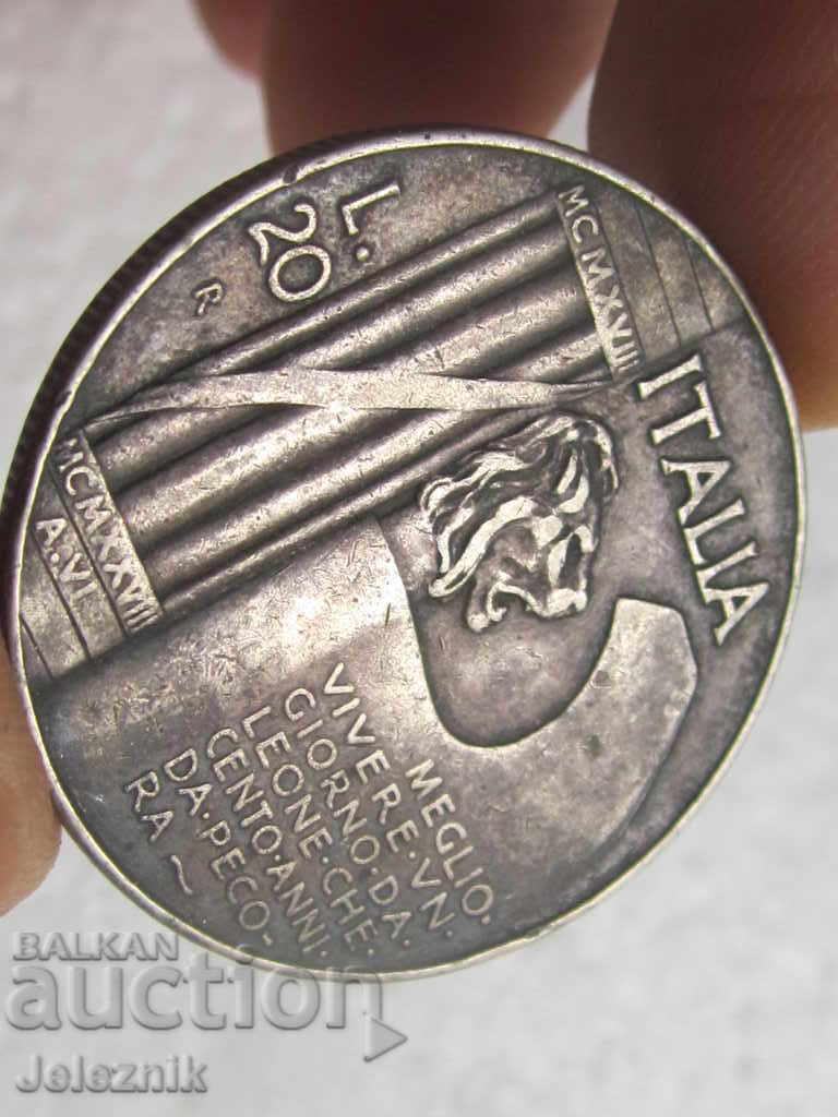 Licitație monedă de argint a regatului italian foarte rară 20 lire-1928-r