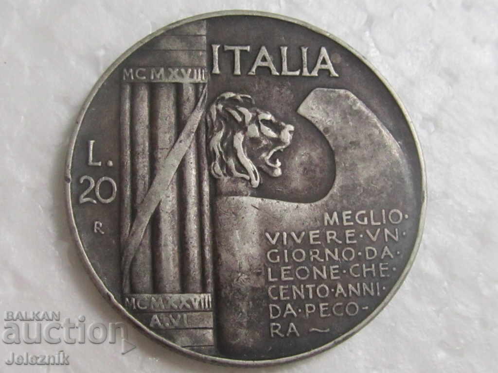 very rare italian kingdom silver coin 20lire-1928-r very rare italian kingdom silver coin 20lire-1928-r