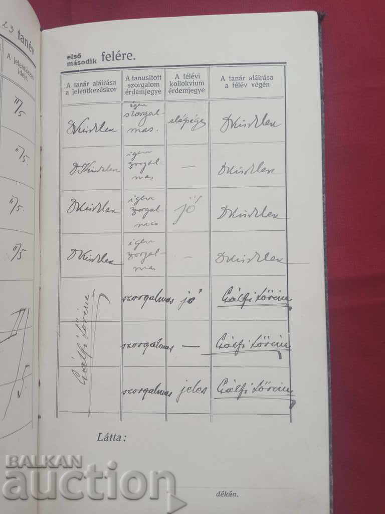 Auction  Student book Leckekönyv Kolozsvar 1922-4 Bizonyitvany