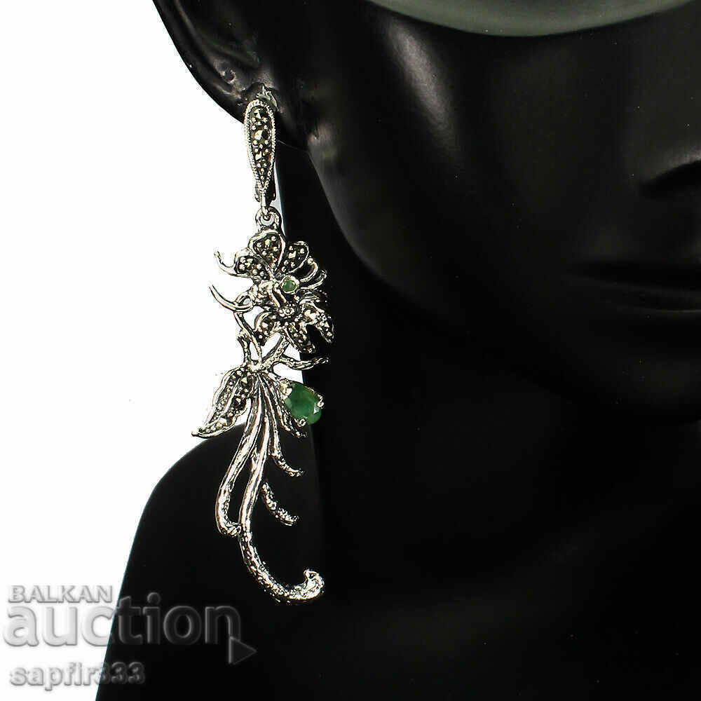 Lush earrings with natural emeralds and marcasites with price 392.00 BGN | € 200.43