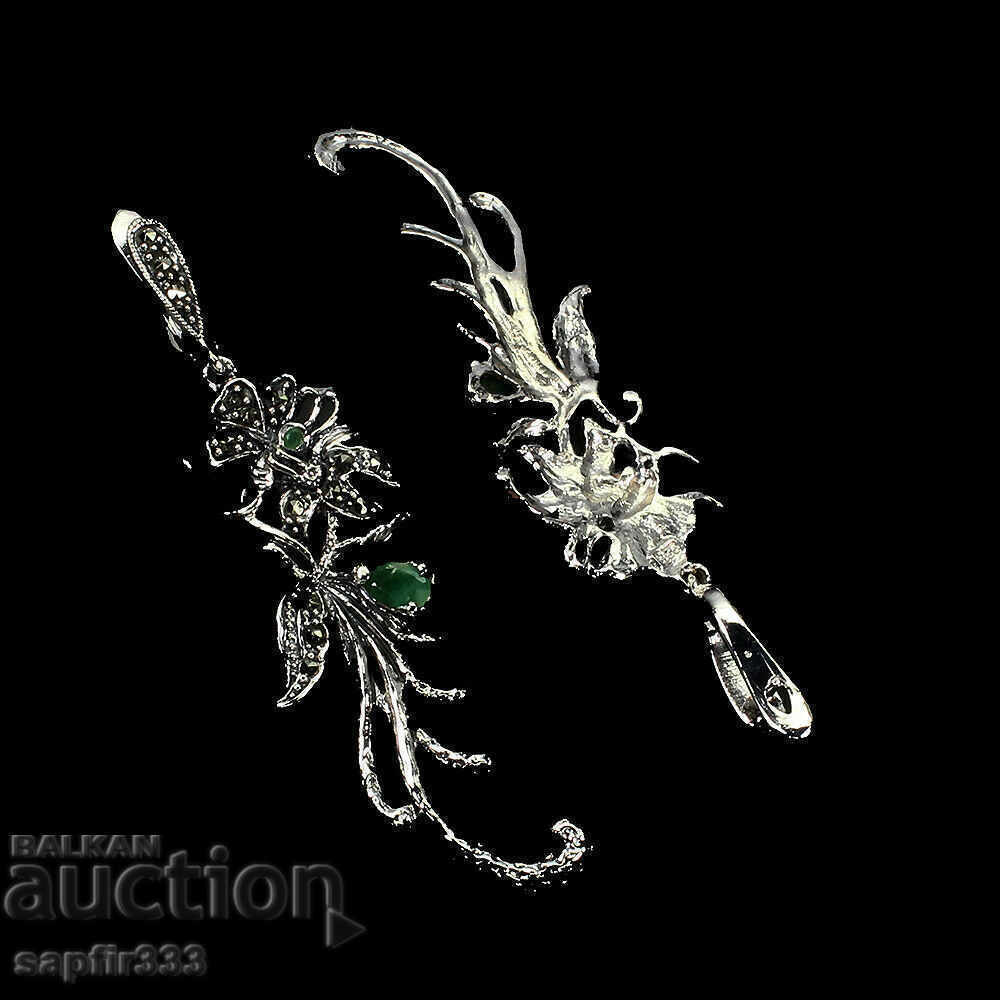 Auction  Lush earrings with natural emeralds and marcasites