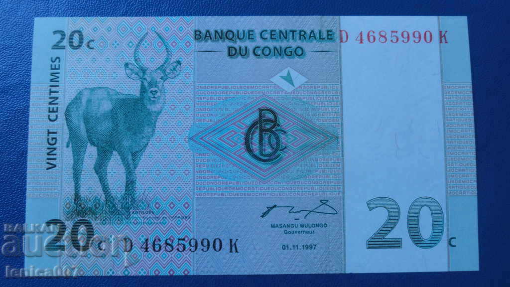 Congo 1997 - 20 de centime