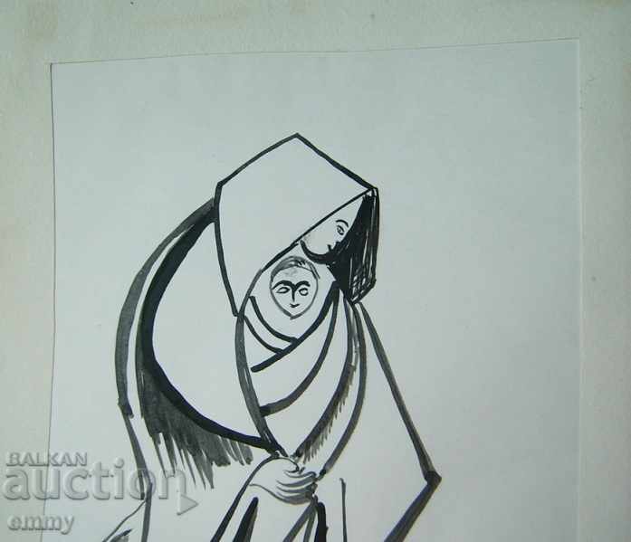 Ink drawing "Maternity" 3 signed by R. Ilov in 1990. with price 27.00 BGN | € 13.80 Ink drawing "Maternity" 3 signed by R. Ilov in 1990. with price 27.00 BGN | € 13.80