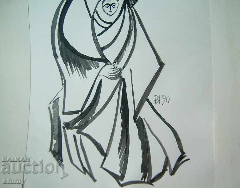 Auction Ink drawing "Maternity" 3 signed by R. Ilov in 1990. Auction Ink drawing "Maternity" 3 signed by R. Ilov in 1990.