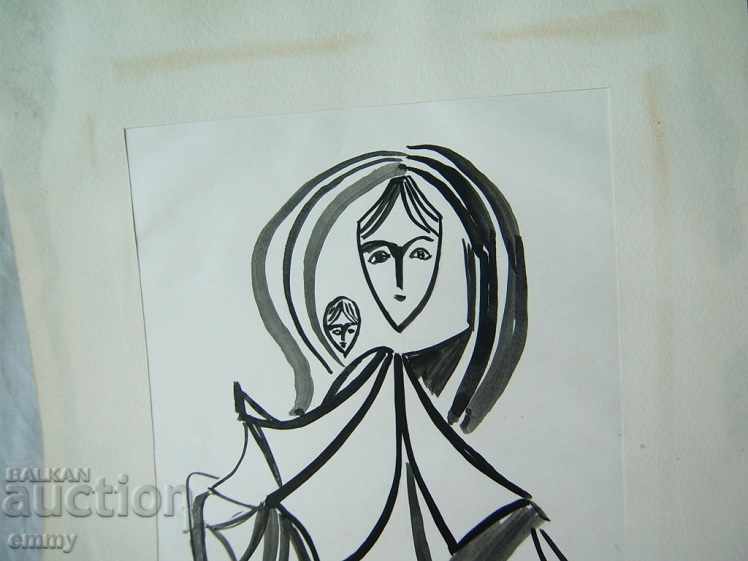 Ink drawing "Motherhood" 4 signed by R. Ilov in 1990. with price 27.00 BGN | € 13.80 Ink drawing "Motherhood" 4 signed by R. Ilov in 1990. with price 27.00 BGN | € 13.80