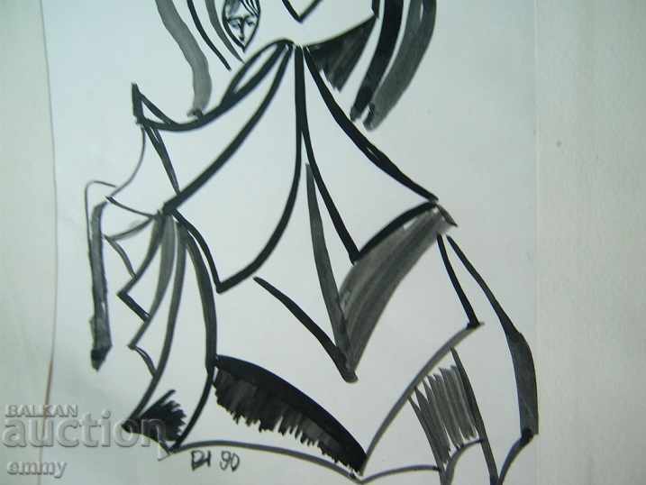 Auction Ink drawing "Motherhood" 4 signed by R. Ilov in 1990. Auction Ink drawing "Motherhood" 4 signed by R. Ilov in 1990.