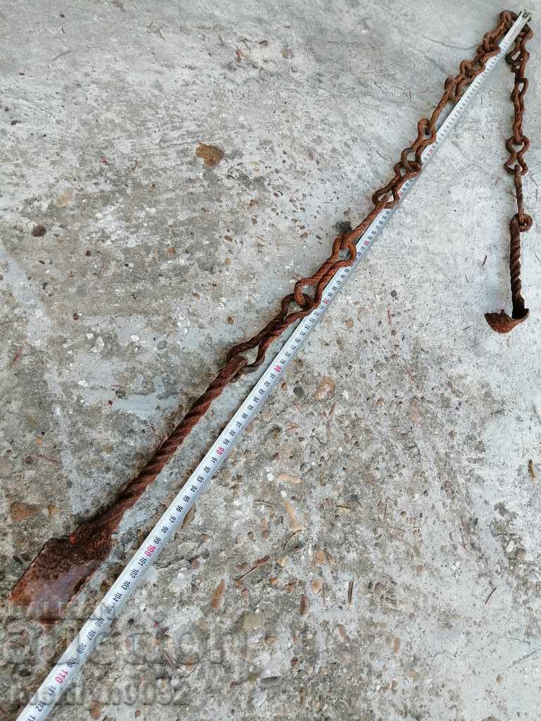 Delivery of Old forged chain with hook, hearth for hearth chain hook