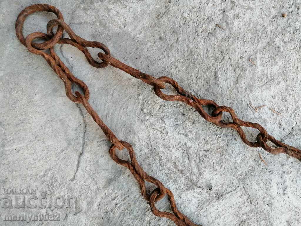 Old forged chain with hook, hearth for hearth chain hook - 5