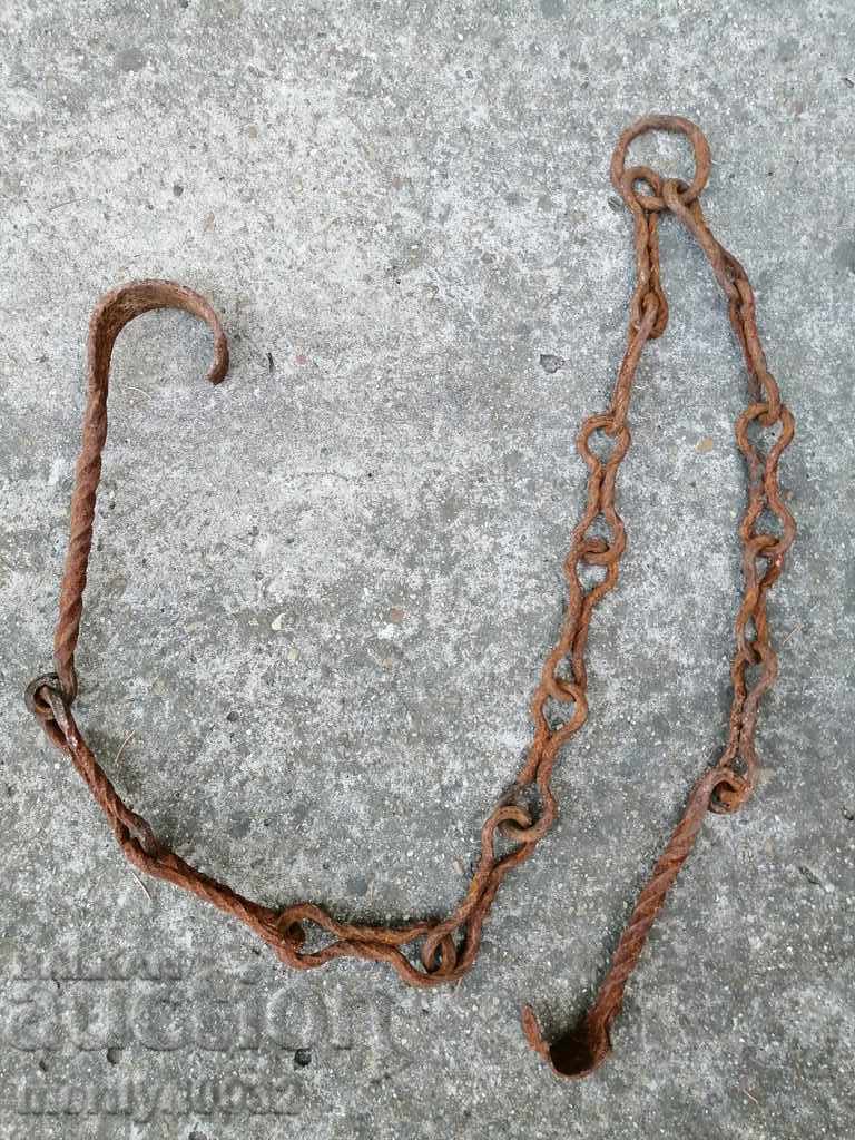 Old forged chain with hook, hearth for hearth chain hook - 6