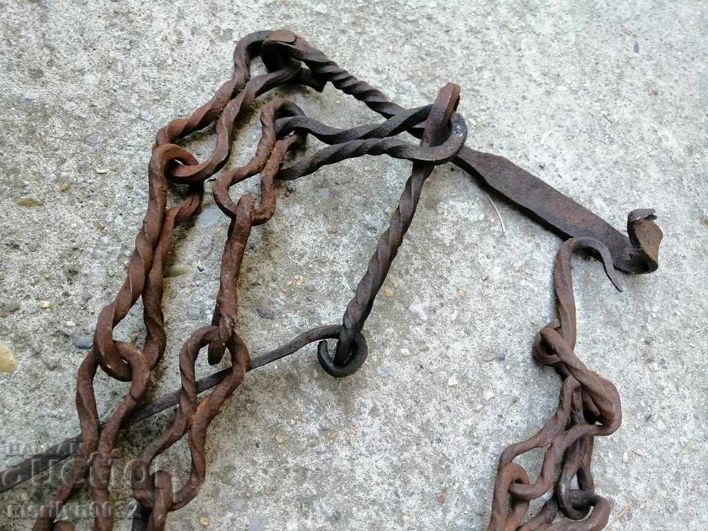 Delivery of Old forged chain with hook, hearth for hearth chain hook Delivery of Old forged chain with hook, hearth for hearth chain hook