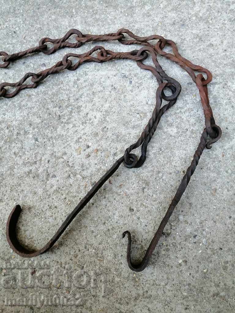 Old forged chain with hook, hearth for hearth chain hook - 7 Old forged chain with hook, hearth for hearth chain hook - 7