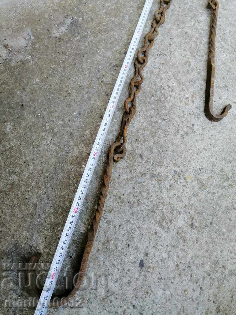Old forged chain with hook, hearth for hearth chain hook - 6 Old forged chain with hook, hearth for hearth chain hook - 6