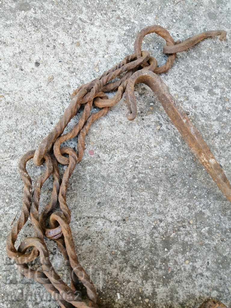 Old forged chain with hook, hearth for hearth chain hook - 7 Old forged chain with hook, hearth for hearth chain hook - 7