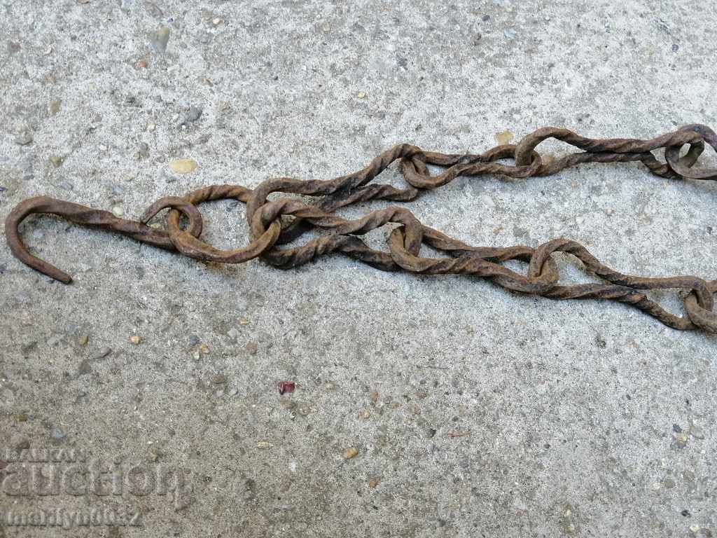 Licitație Vechiul cârlig lanț forjat, cârlige cuier lanț focar